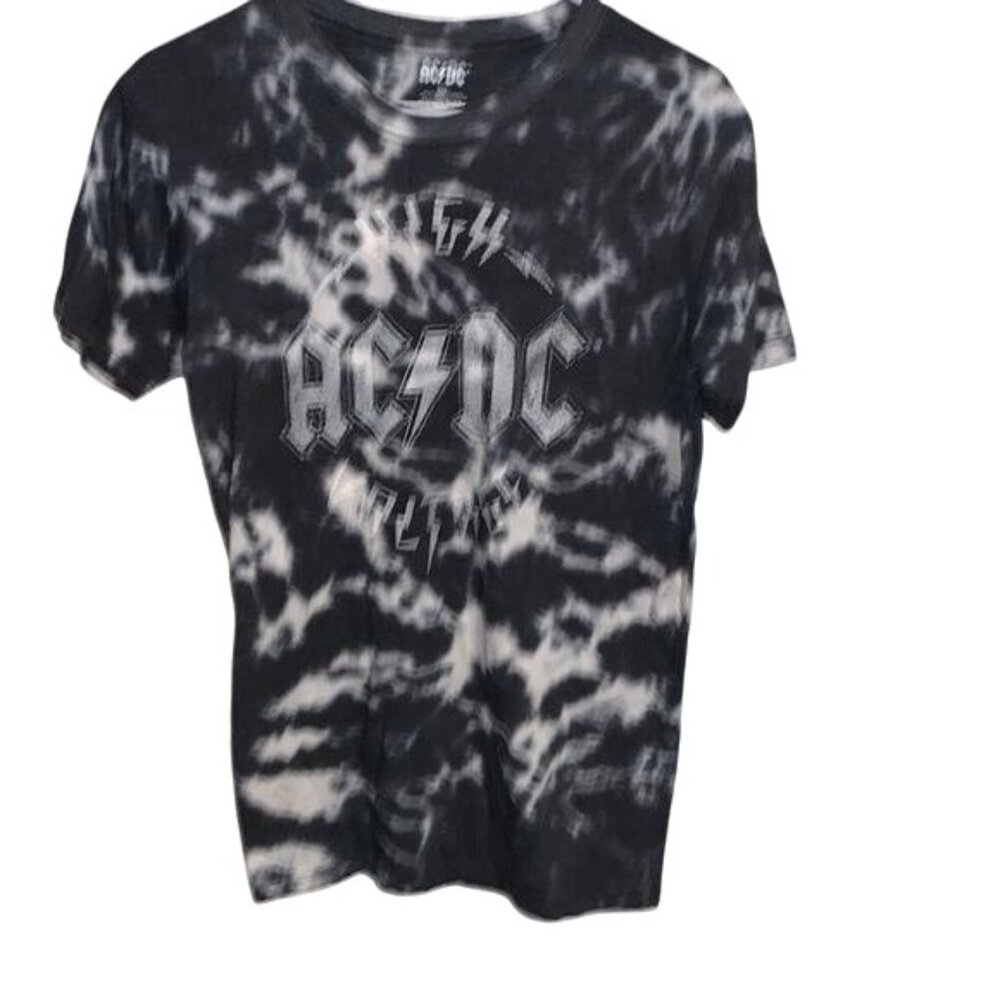 AC/DC Tie-Dye Graphic Band Tee Shirt Black & White Cotton Blend Small